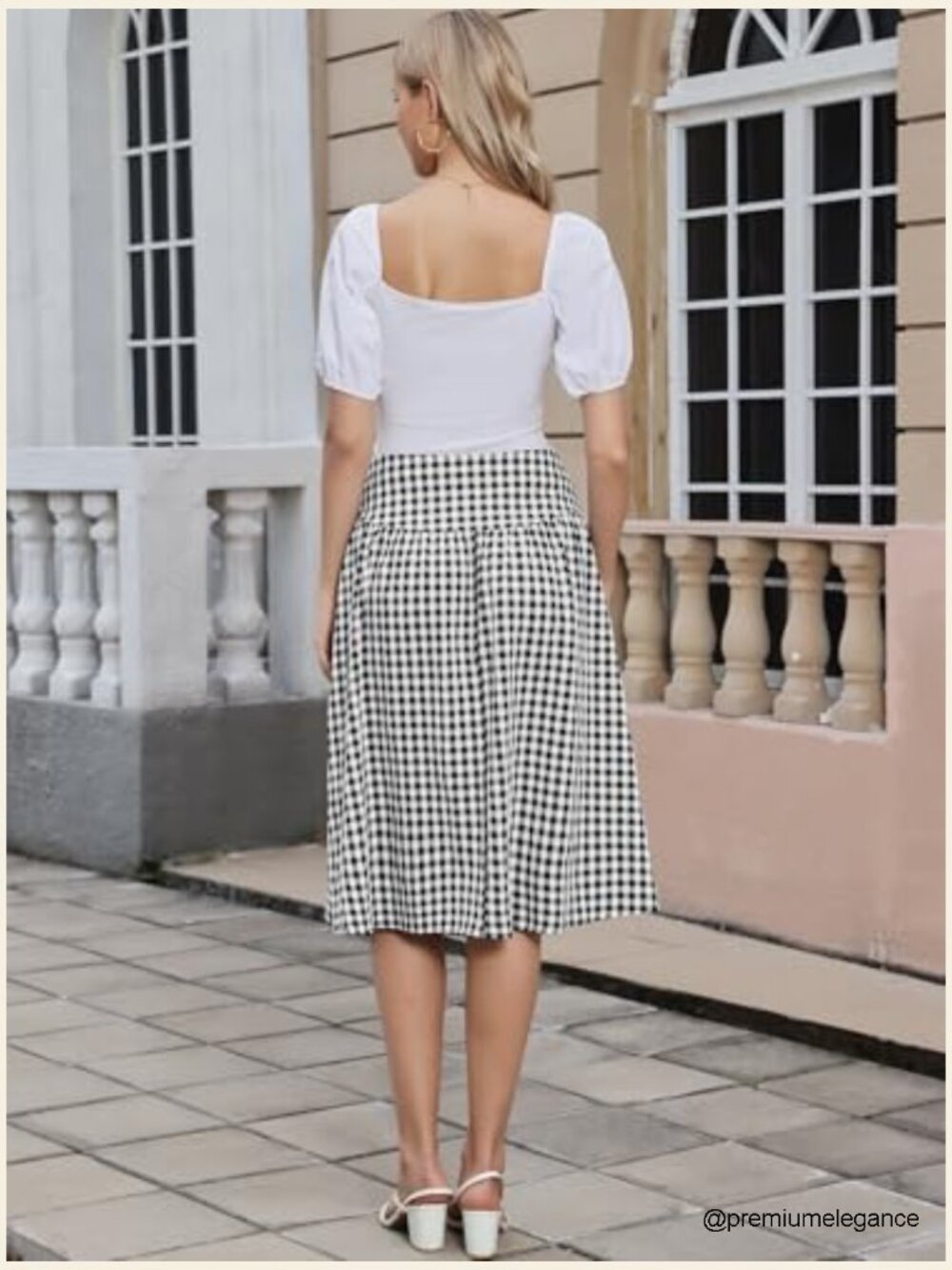 Vintage High Waist Gingham Midi Skirt Pull On Flared A-Line - Picture 3 of 6